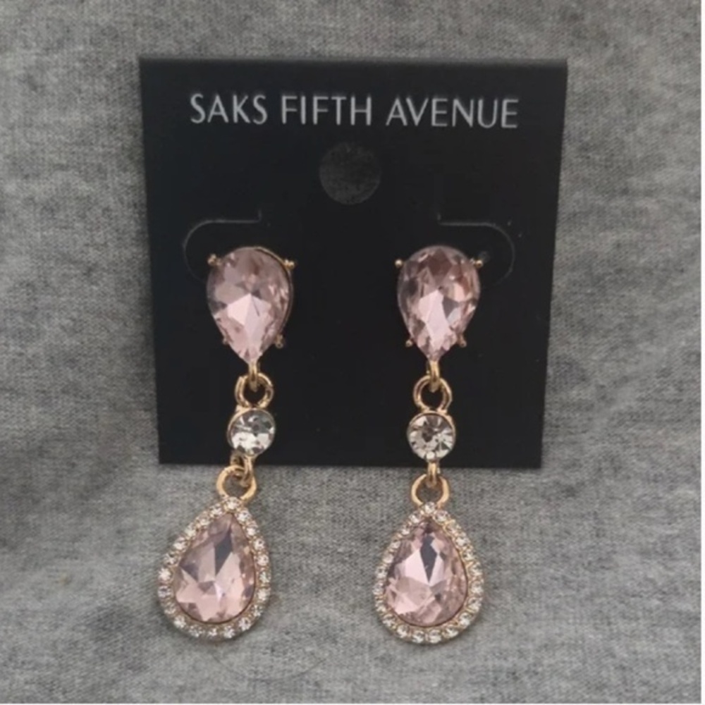 3/$40 Saks Fifth Avenue Pink & Gold Teardrop Dangle Earrings